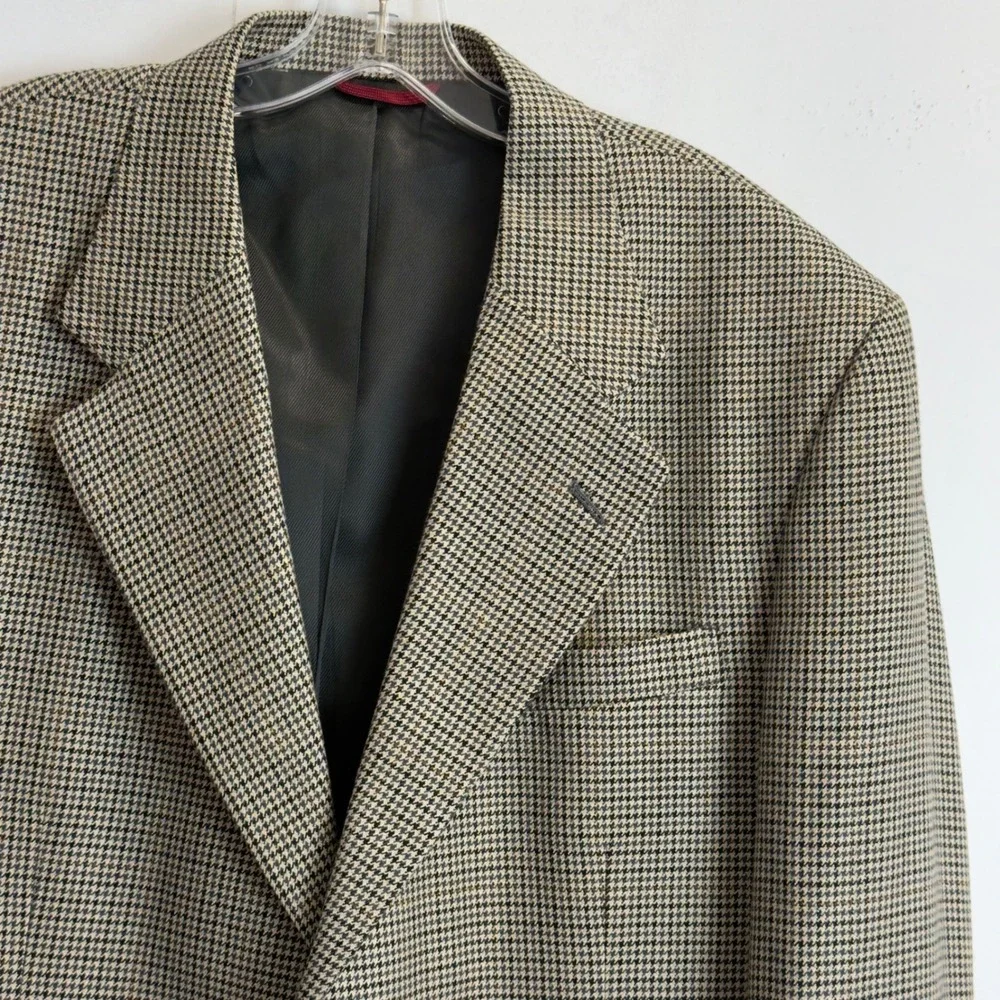 Jos. A. Bank Mens 42R Houndstooth Sport Coat Blazer Tan‎ Black Wool Blend Jacket